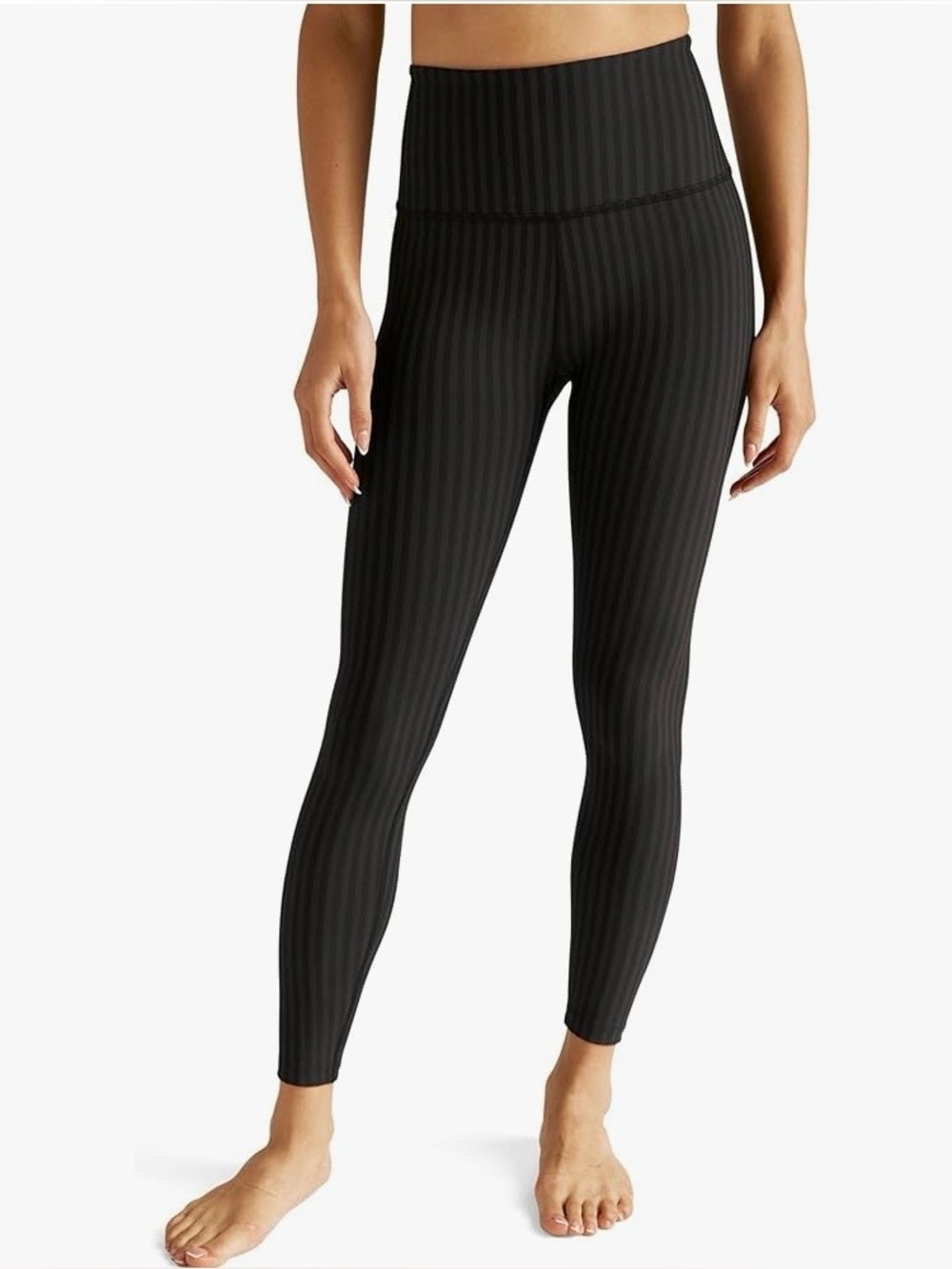 BEYOND YOGA CAUGHT IN THE MIDDLE HIGH WAISTED BLACK STRIPED LEGGINGS WOMENS SZ L